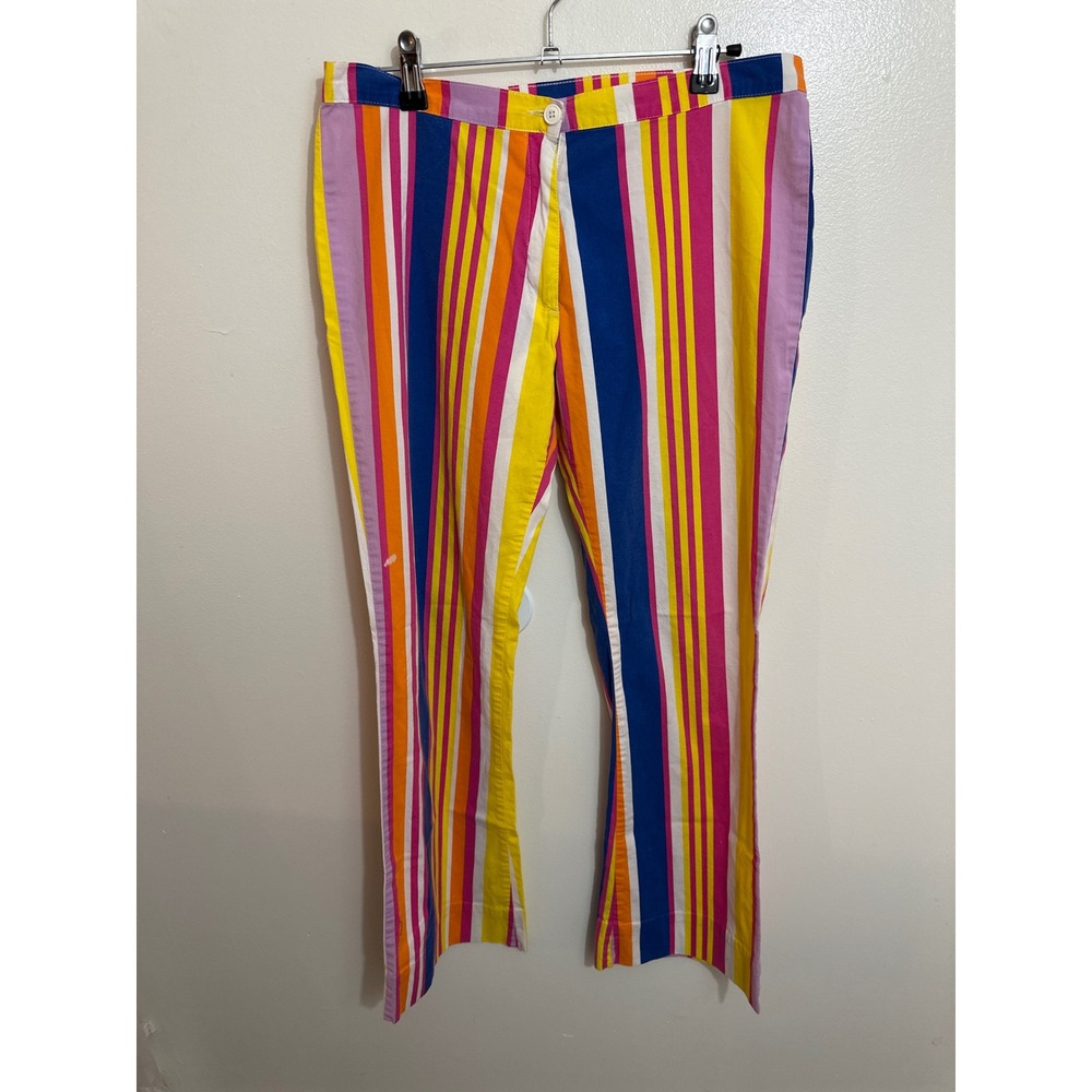 United Colors of Benetton Multi Color Striped Flare Pants Pink Yellow Blue 32